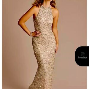 David’s Bridal GALINA SIGNATURE
Pearl and Sequin Halter Sheath Dress